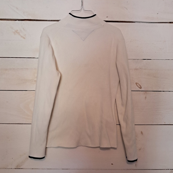 Tommy Hilfiger 1/2 Zip White/Ivory Cotton Knit Sweater Half Zip Mock Neck - Picture 2 of 7